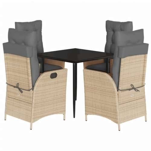 Vrtna garnitura - 5-dijelni vrtni blagovaonski set od poliratana s jastucima bež - 80 x 80 x 74 cm Bez naslona za noge 4 Cijena