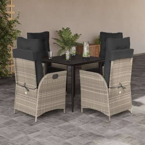 Vrtna garnitura - 5-dijelni vrtni blagovaonski set od poliratana s jastucima sivi - 80 x 80 x 74 cm Sa naslonom za noge 4 Cijena