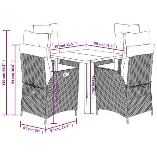 Vrtna garnitura - 5-dijelni vrtni blagovaonski set od poliratana s jastucima sivi - 80 x 80 x 74 cm Sa naslonom za noge 4 Cijena