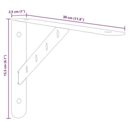 Nosači za police 4 kom 30x2,5x15,5 cm srebrni nehrđajući čelik - Crna 30 x 2.5 x 15.5 cm 1 Cijena
