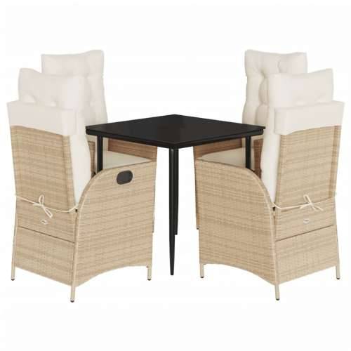 Vrtna garnitura - 5-dijelni vrtni blagovaonski set od poliratana s jastucima bež - 80 x 80 x 74 cm Sa naslonom za noge 4 Cijena