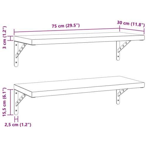 Zidne police 2 kom 75 x 30 cm crne nehrđajući čelik - Crna 75 x 30 cm 1 Cijena