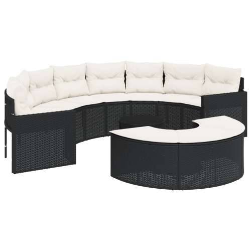 Vrtna garnitura - 3-dijelni set vrtnih sofa crni polukružni od poliratana - Crna 1 sa staklenim stolom Cijena