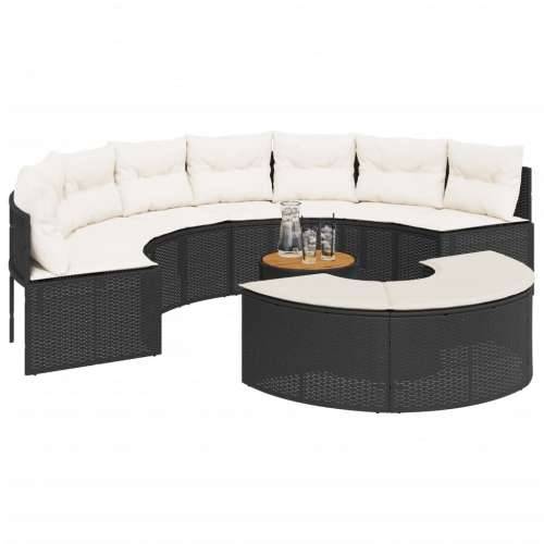 Vrtna garnitura - 3-dijelni set vrtnih sofa crni polukružni od poliratana - Crna 1 s drvenim stolom Cijena