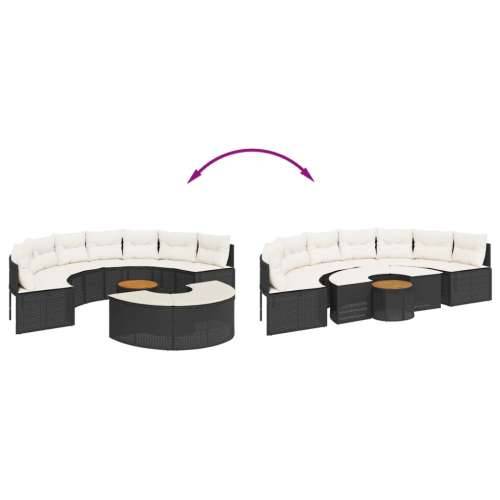 Vrtna garnitura - 3-dijelni set vrtnih sofa crni polukružni od poliratana - Crna 1 s drvenim stolom Cijena
