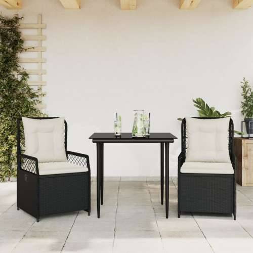 Vrtna garnitura - 3-dijelni vrtni blagovaonski set s jastucima od poliratana crni - Crna 80 x 80 x 74 cm 2 Cijena
