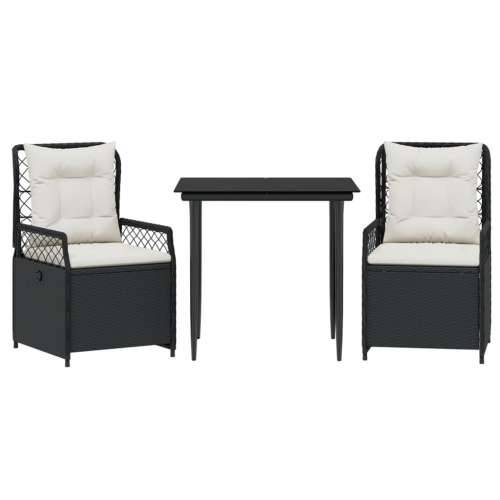 Vrtna garnitura - 3-dijelni vrtni blagovaonski set s jastucima od poliratana crni - Crna 80 x 80 x 74 cm 2 Cijena