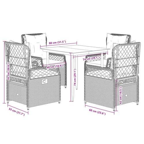 Vrtna garnitura - 5-dijelni vrtni blagovaonski set od poliratana s jastucima sivi - Svjetlosiva 80 x 80 x 74 cm 4 Cijena