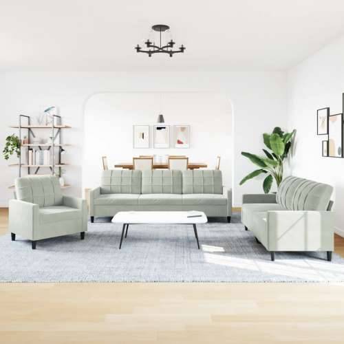 3-dijelni set sofa s jastucima svjetlosivi baršunasti - Svjetlosiva Bez oslonca za noge Cijena