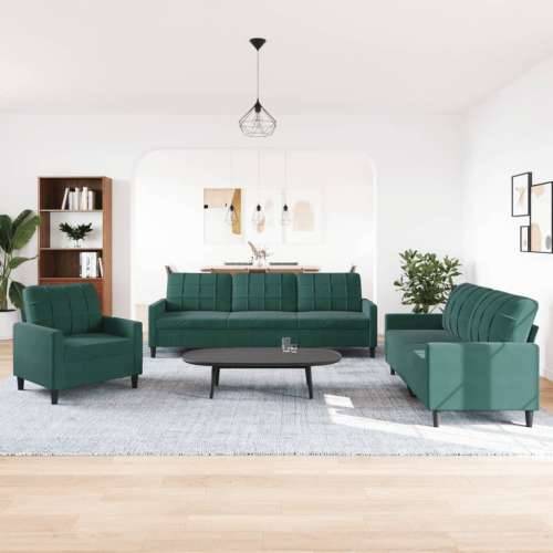 3-dijelni set sofa s jastucima tamnozeleni baršunasti - Tamnozelena Bez oslonca za noge Cijena