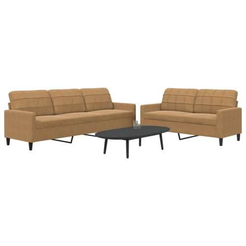 2-dijelni set sofa s jastucima smeđi baršunasti - Smeđa Bez oslonca za noge Cijena