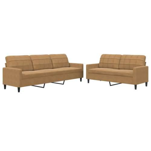 2-dijelni set sofa s jastucima smeđi baršunasti - Smeđa Bez oslonca za noge Cijena