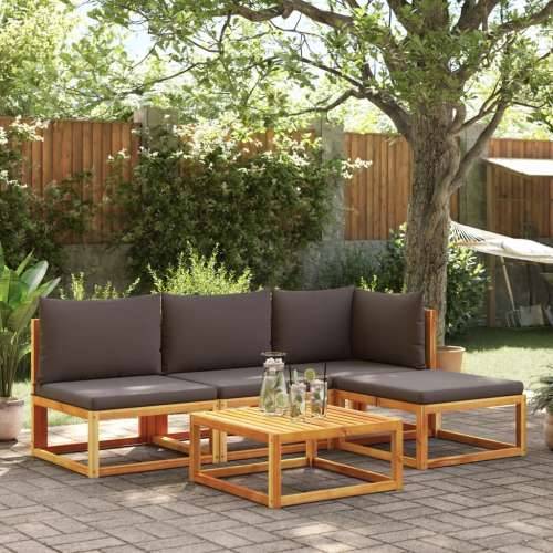5-dijelna set vrtnih sofa od masivnog drva bagrema s jastucima - Siva 1 kutna + 2x srednja + tabure + stol Cijena