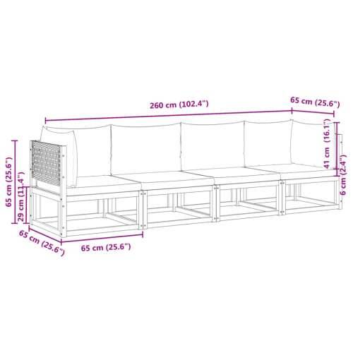 Vrtna garnitura - 4-dijelni set vrtnih sofa s jastucima masivno bagremovo drvo - Crna i krem 4- seater 1 Cijena