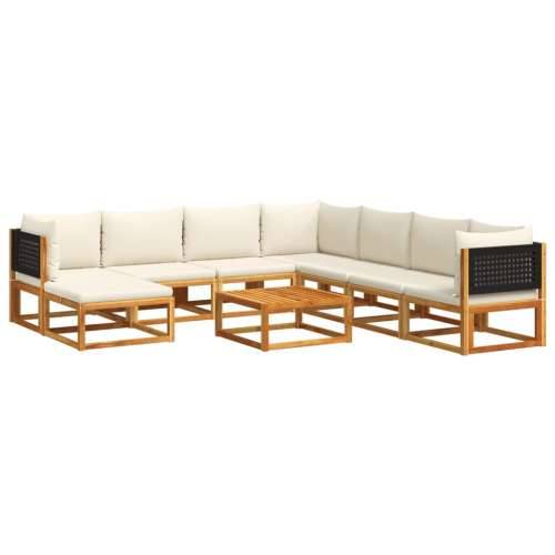 9-dijelna set vrtnih sofa s jastucima masivno bagremovo drvo - Crna i krem 3x kutna + 4x srednja + tabure + stol 1 Cijena