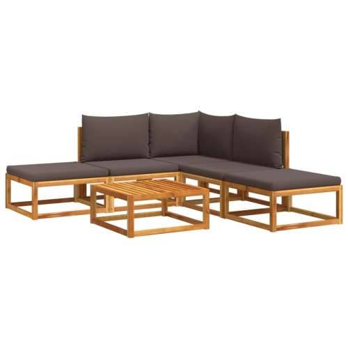 6-dijelna set vrtnih sofa s jastucima masivno bagremovo drvo - Siva kutna + 2x srednja + 2x tabure + stol 1 Cijena