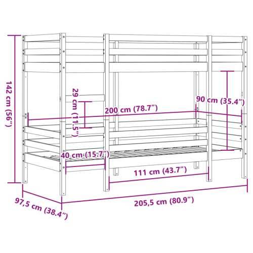 Krevet na kat voštano smeđi 90x200 cm od masivne borovine - Voštano smeđa 90 x 200 cm Cijena