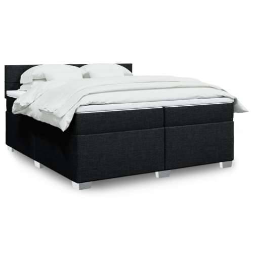 Krevet s oprugama i madracem crni 200x200 cm od tkanine - Crna 200 x 200 cm Blok s kvadratima Cijena