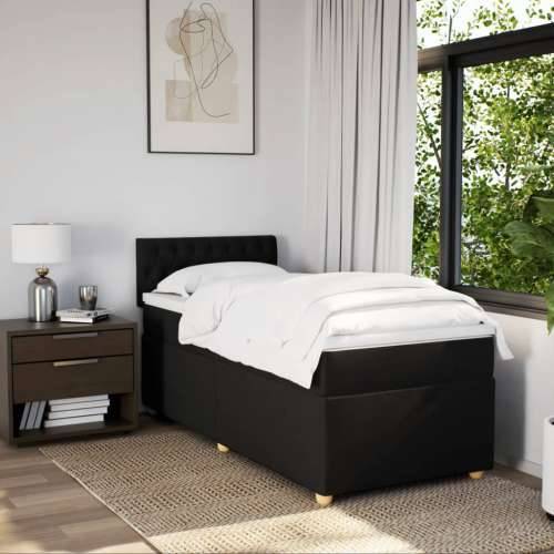 Box spring krevet s madracem crni 80 x 200 cm od tkanine - Crna 80 x 200 cm Dizajn s gumbima Cijena