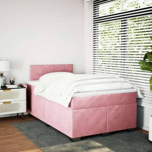 Box spring krevet s madracem ružičasti 120 x 200 cm baršunasti - Ružičasta 120 x 200 cm Blok s kvadratima Cijena