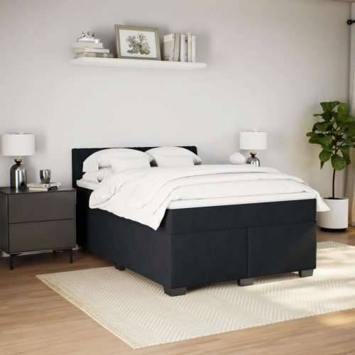 Krevet s oprugama i madracem crni 160x200 cm baršunasti - Crna 160 x 200 cm Dizajn s gumbima Cijena