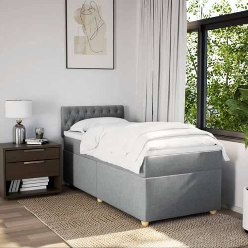 Box spring krevet s madracem svjetlosivi 90x190 cm od tkanine - Svjetlosiva 90 x 190 cm Dizajn s gumbima Cijena