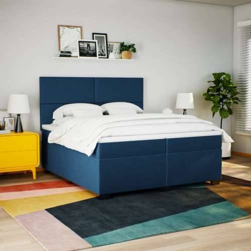 Krevet s oprugama i madracem plavi 200 x 200 cm od tkanine - Plava 200 x 200 cm Gladak dizajn Cijena