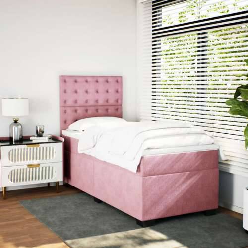 Box spring krevet s madracem ružičasti 90x190 cm baršunasti - Ružičasta 90 x 190 cm gumbi Cijena
