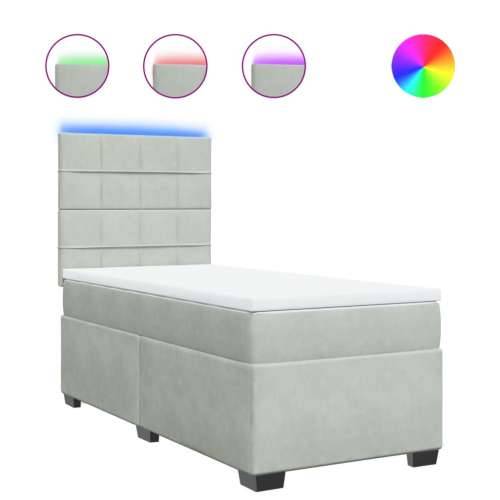 Box spring krevet s madracem svjetlosivi 100x200 cm baršunasti - Svjetlosiva 100 x 200 cm Blok s kvadratima Cijena