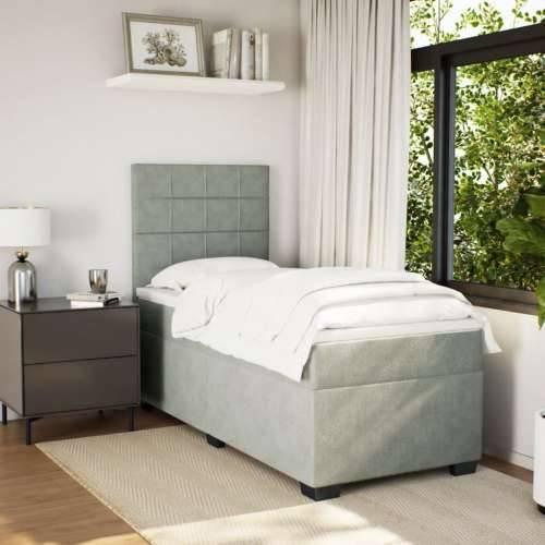 Box spring krevet s madracem svjetlosivi 100x200 cm baršunasti - Svjetlosiva 100 x 200 cm Blok s kvadratima Cijena
