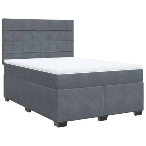 Krevet s oprugama i madracem tamnosivi 140x190 cm baršunasti - Tamno siva 140 x 190 cm Blok s kvadratima Cijena