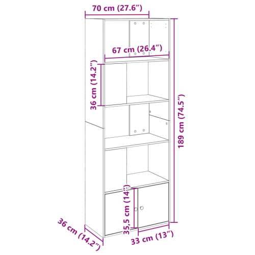 Regal za knjige boja hrasta 70x36x189 cm konstruirano drvo - Dimljeni hrast 1 70 cm Cijena