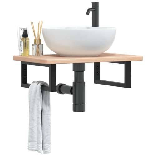 Zidna polica za Lavabo - Umivaonik od čelika i masivne hrastovine - Smeđa i crna 60 x 40 x 2.5 cm 1 Pravokutno Cijena