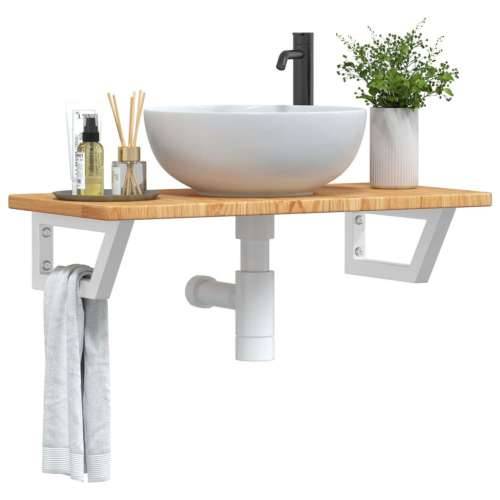 Zidna polica za Lavabo - Umivaonik od čelika i masivne hrastovine - svijetlo smeđa i bijela 80 x 40 x 2.5 cm 1 Trapez Cijena