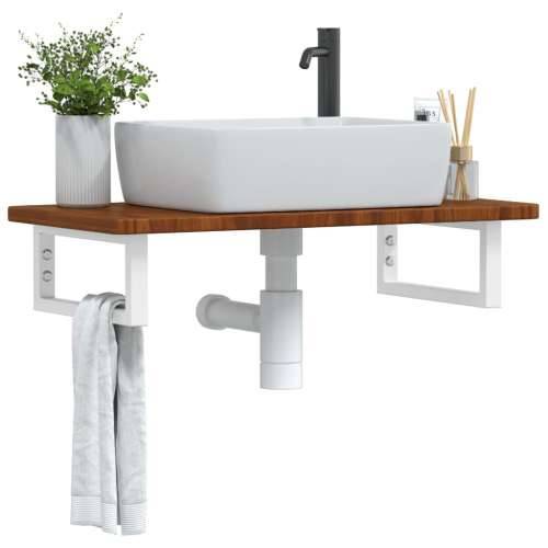 Zidna polica za Lavabo - Umivaonik od čelika i masivne hrastovine - tamno smeđe i bijele boje 80 x 40 x 2.5 cm 1 Pravokutno Cijena