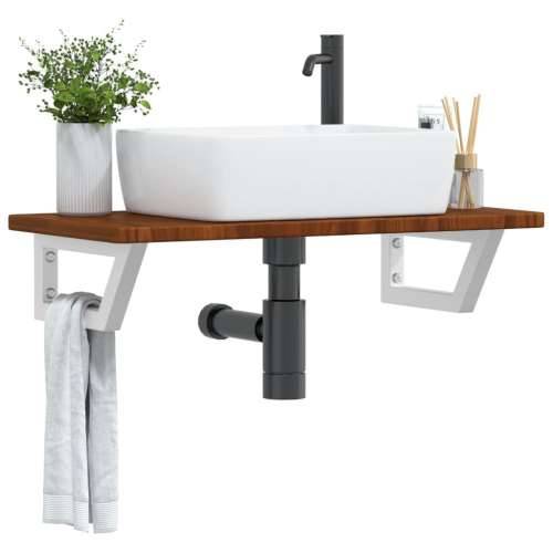 Zidna polica za Lavabo - Umivaonik od čelika i masivne hrastovine - tamno smeđe i bijele boje 80 x 40 x 2.5 cm 1 Trapez Cijena