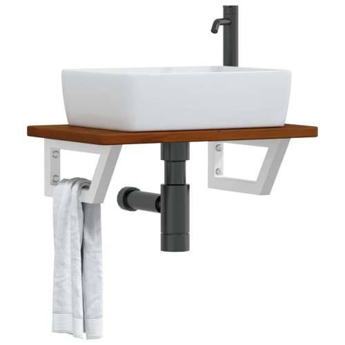Zidna polica za Lavabo - Umivaonik od čelika i masivne hrastovine - tamno smeđe i bijele boje 60 x 40 x 2.5 cm 1 Trapez Cijena