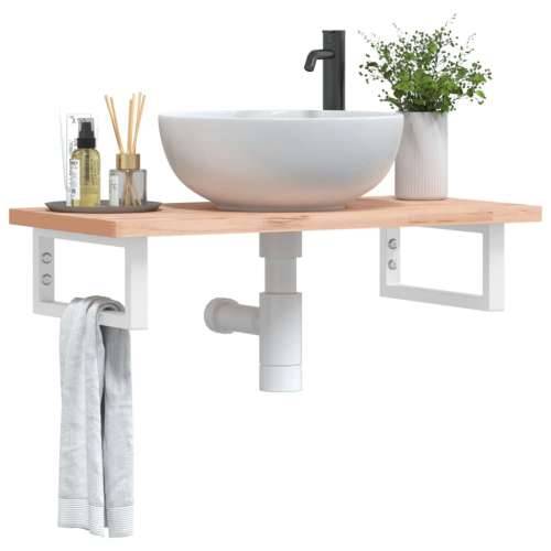 Zidna polica za Lavabo - Umivaonik od čelika i masivne bukovine - Smeđa i bijela 80 x 40 x 2.5 cm 1 Pravokutno Cijena