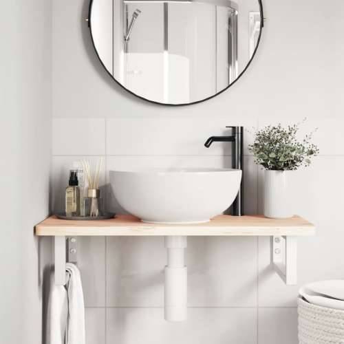 Zidna polica za Lavabo - Umivaonik od čelika i masivne bukovine - Smeđa i bijela 80 x 40 x 2.5 cm 1 Pravokutno Cijena