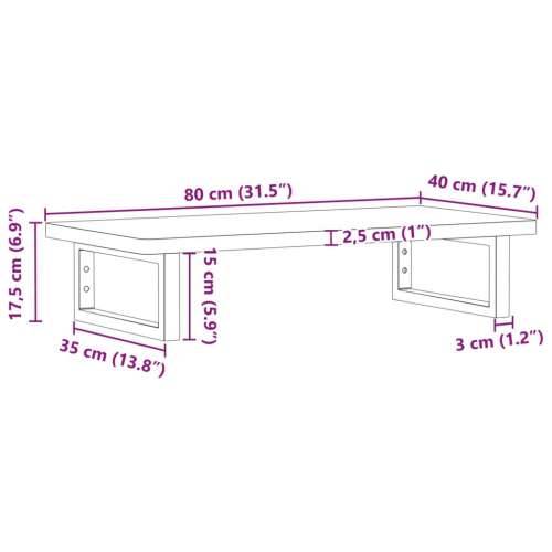 Zidna polica za Lavabo - Umivaonik od čelika i masivne bukovine - Smeđa i bijela 80 x 40 x 2.5 cm 1 Pravokutno Cijena