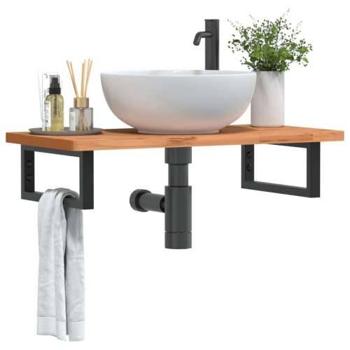 Zidna polica za Lavabo - Umivaonik od čelika i masivne bukovine - tamno smeđa i crna 80 x 40 x 2.5 cm 1 Pravokutno Cijena