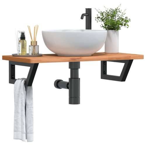 Zidna polica za Lavabo - Umivaonik od čelika i masivne bukovine - tamno smeđa i crna 80 x 40 x 2.5 cm 1 Trapez Cijena