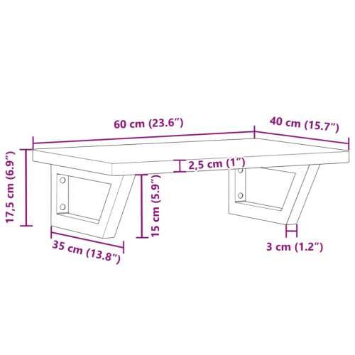 Zidna polica za Lavabo - Umivaonik od čelika i masivne bukovine - tamno smeđa i crna 60 x 40 x 2.5 cm 1 Trapez Cijena