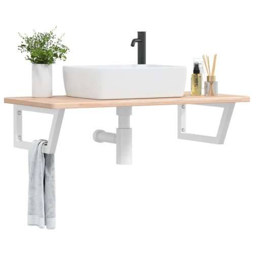 Zidna polica za Lavabo - Umivaonik od čelika i masivne hrastovine - Smeđa i bijela 100 x 50 x 2.5 cm 1 Trapez Cijena