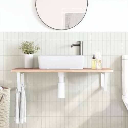 Zidna polica za Lavabo - Umivaonik od čelika i masivne hrastovine - Smeđa i bijela 100 x 50 x 2.5 cm 1 Trapez Cijena