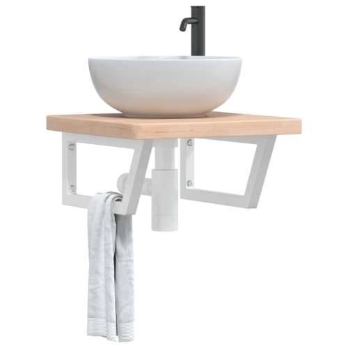 Zidna polica za Lavabo - Umivaonik od čelika i masivne hrastovine - Smeđa i bijela 50 x 50 x 4 cm 1 Trapez Cijena