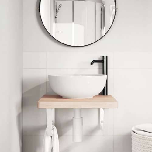 Zidna polica za Lavabo - Umivaonik od čelika i masivne hrastovine - Smeđa i bijela 50 x 50 x 4 cm 1 Trapez Cijena