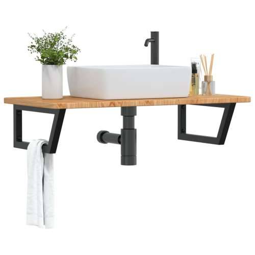 Zidna polica za Lavabo - Umivaonik od čelika i masivne hrastovine - svijetlo smeđa i crna 100 x 50 x 2.5 cm 1 Trapez Cijena