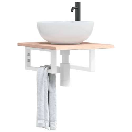 Zidna polica za Lavabo - Umivaonik od čelika i masivne hrastovine - Smeđa i bijela 40 x 50 x 2 cm 1 Pravokutno Cijena