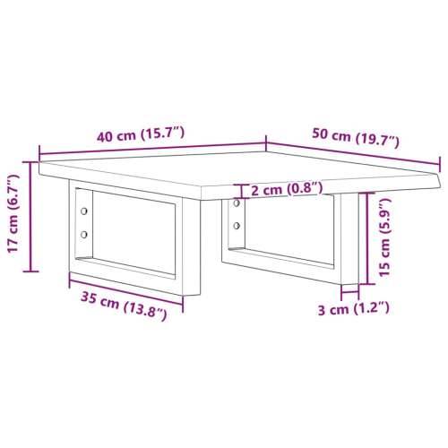 Zidna polica za Lavabo - Umivaonik od čelika i masivne hrastovine - Smeđa i bijela 40 x 50 x 2 cm 1 Pravokutno Cijena
